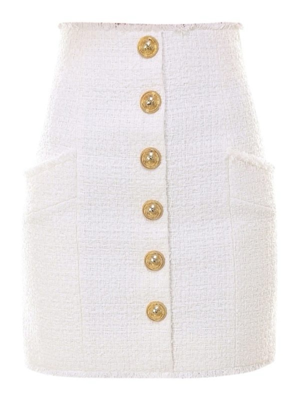 Balmain Skirt White Tweed Mini Gold Tone Buttons Zipper Back NWT 40